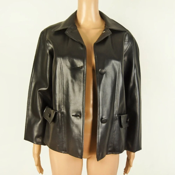 Vintage 50s 60s Japan Mod Black Nylon Faux Leather Jacket - Picture 3 of 7